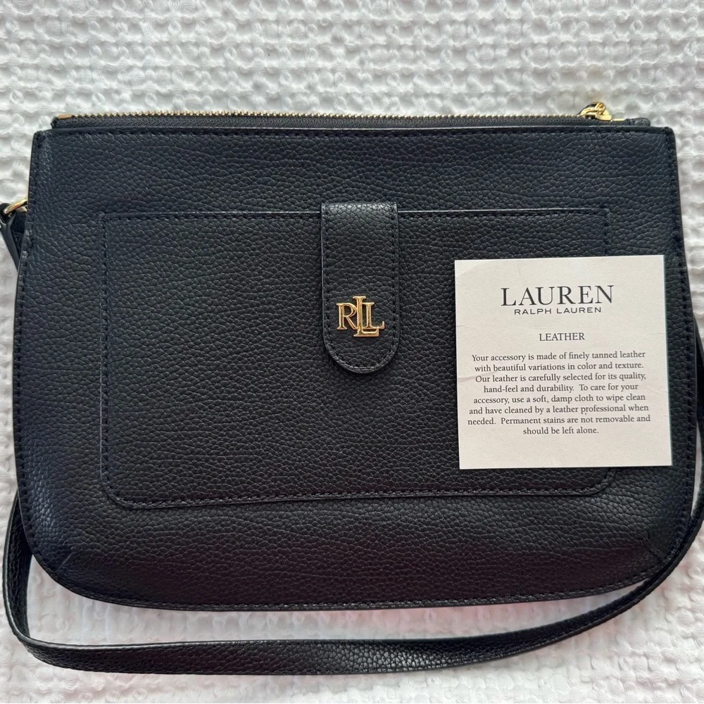 LIKE NEW Ralph Lauren Black Leather Crossbody with Gold RL Logo